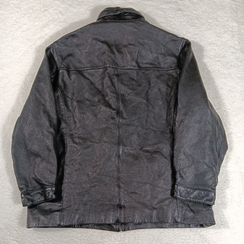 Vintage St Johns Bay Leather Coat Mens XXL Black Motorcycle Jacket Lined - Picture 6 of 10